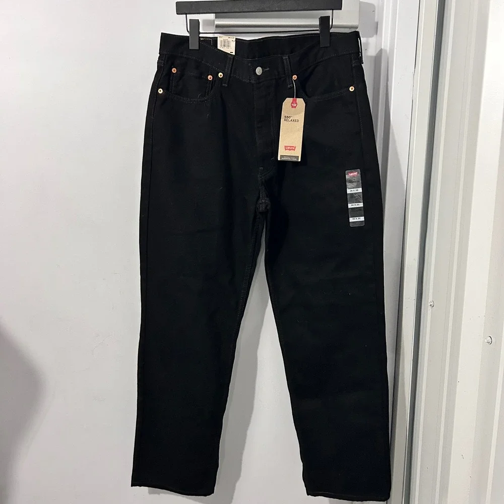 Levis 550 Relaxed Fit Tapered Leg Jeans Mens 36x32 Black Denim
